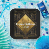 Black and Gold Art Deco Paper Napkins Papieren Bordje (Feest)