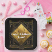 Black and Gold Art Deco Paper Napkins Papieren Bordje (Feest)