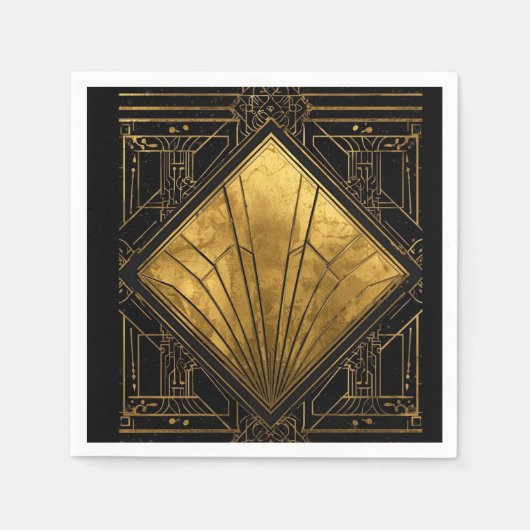 Black and Gold Art Deco Paper Napkins Servet (Voorkant)