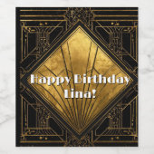Black and Gold Art Deco Paper Napkins Wijn Etiket (Enkel label)
