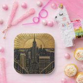 Black and Gold Art Deco Paper Plates Papieren Bordje (Feest)