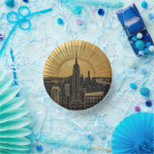 Black and Gold Art Deco Paper Plates Papieren Kommen (Feest)