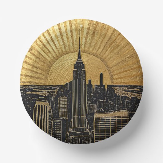 Black and Gold Art Deco Paper Plates Papieren Kommen (Voorkant)