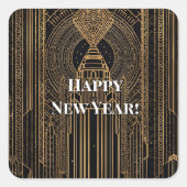 Black and Gold Art Deco Party Hat Vierkante Sticker (Voorkant)