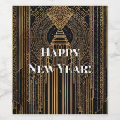 Black and Gold Art Deco Party Hat Wijn Etiket (Enkel label)