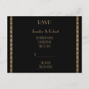 Black and Gold Art Deco Peacock RSVP-Briefkaart Uitnodiging Briefkaart