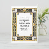 Black and Gold Art Deco QR Code RSVP Wedding Kaart (Staand voorkant)