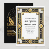 Black and Gold Art Deco QR Code RSVP Wedding Kaart (Voorkant / Achterkant)