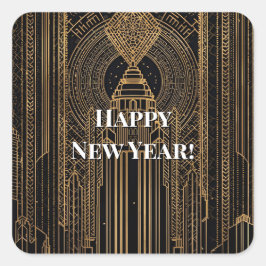 Black and Gold Art Deco Vierkante Sticker