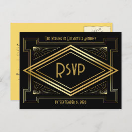 Black and Gold Art Deco Wedding RSVP QR Code Briefkaart