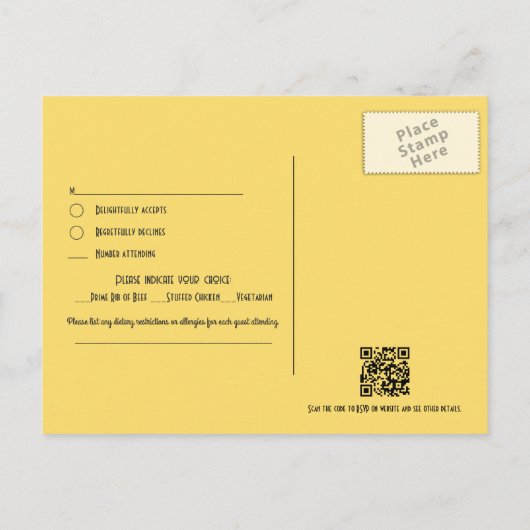 Black and Gold Art Deco Wedding RSVP QR Code Briefkaart (Achterkant)