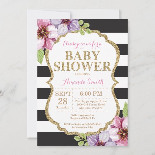 Black and Gold Baby shower Invitation Glitter Kaart (Voorkant)