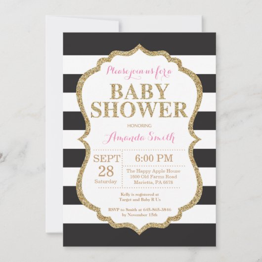 Black and Gold Baby shower Invitation Glitter Kaart (Voorkant)