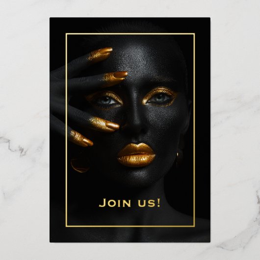 Black and Gold Bachelorette Party Folie Uitnodiging (Voorkant)