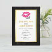 Black and Gold Bachelorette Party met Kissy Lips Kaart (Staand voorkant)