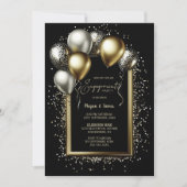 Black and Gold Balloons Engagement Party Kaart (Voorkant)