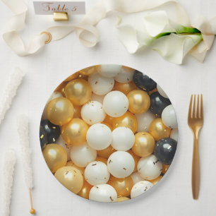 Black and Gold Balloons Jubileum Papieren Bordje