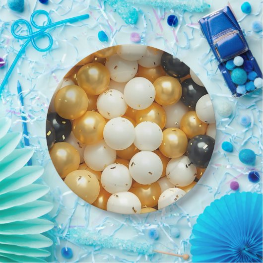 Black and Gold Balloons Jubileum Papieren Bordje (Feest)