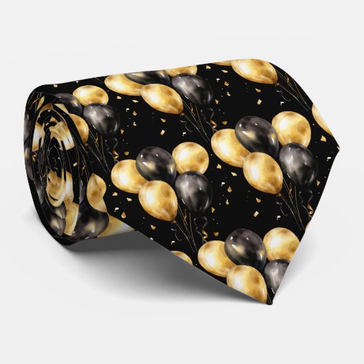 Black and Gold Balloons Neck Tie Stropdas (Opgerold)