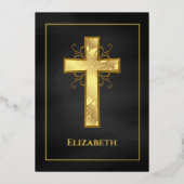 Black and Gold Baptism of Christening Filigree Folie Uitnodiging (Voorkant)