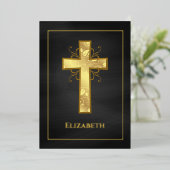 Black and Gold Baptism of Christening Filigree Folie Uitnodiging (Staand Voorkant)