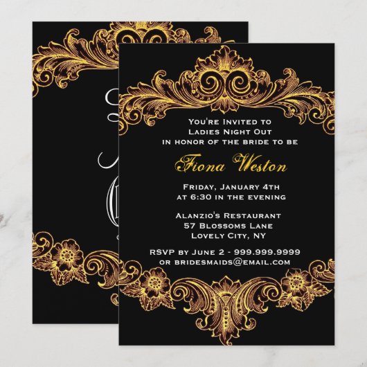 Black and Gold Baroque Damight Out Kaart (Voorkant / Achterkant)