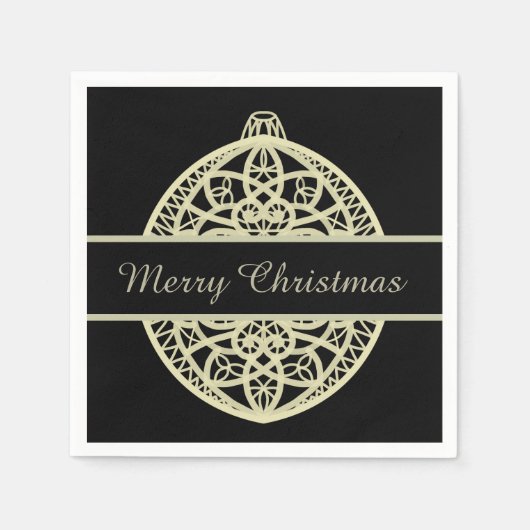 Black and Gold  Bauble Merry kerst Servet (Voorkant)