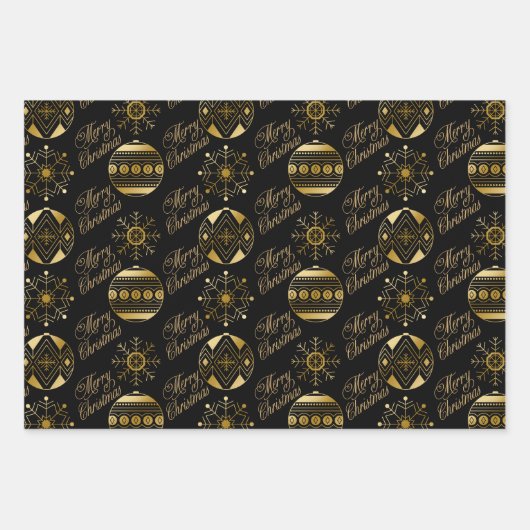 Black and Gold Baubles en Snowflakes kerst Inpakpapier Vel (Voorkant 3)