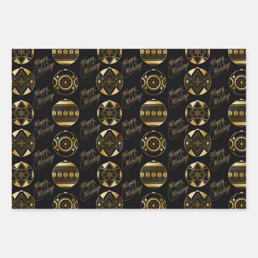 Black and Gold Baubles en Snowflakes kerst Inpakpapier Vel (Voorkant 2)