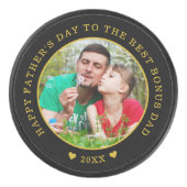 Black and Gold Best Bonus Pap Vaderdag Foto Hockey Puck (Voorkant)