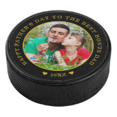 Black and Gold Best Bonus Pap Vaderdag Foto Hockey Puck (3/4)