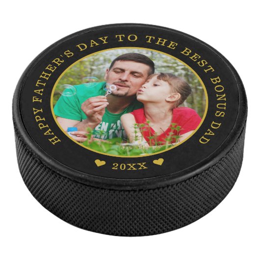 Black and Gold Best Bonus Pap Vaderdag Foto Hockey Puck (3/4)
