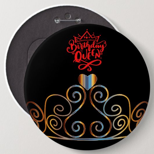 Black and Gold Birthday Queen Button (Voorkant /achterkant)