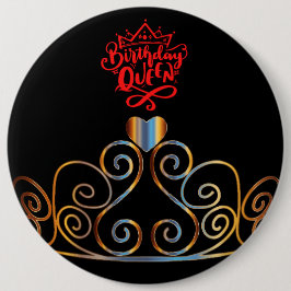Black and Gold Birthday Queen Button