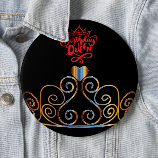 Black and Gold Birthday Queen Button (In situ)