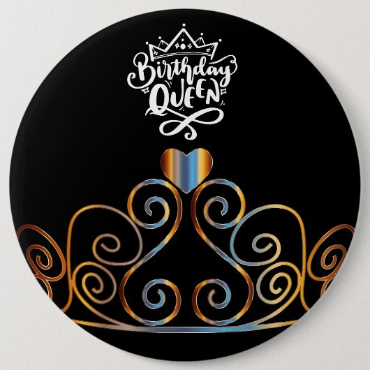 Black and Gold Birthday Queen Button (Voorkant)
