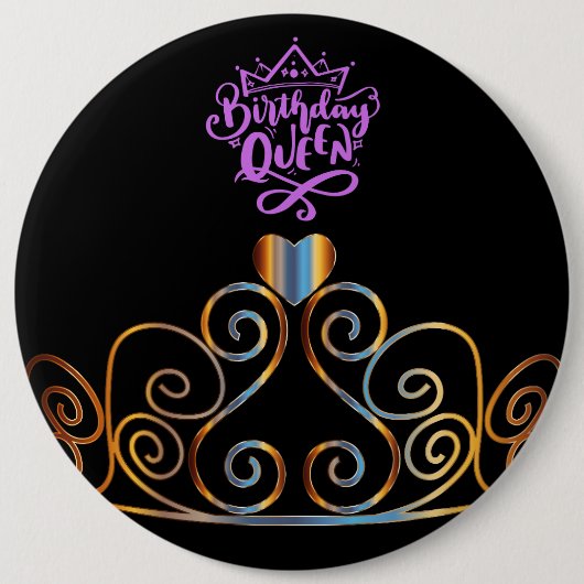 Black and Gold Birthday Queen Button (Voorkant)