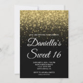 Black and Gold Bokeh Confetti Sweet 16 Kaart (Voorkant)