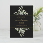 Black and Gold Botanical Greenery Photo Wedding Kaart (Staand voorkant)