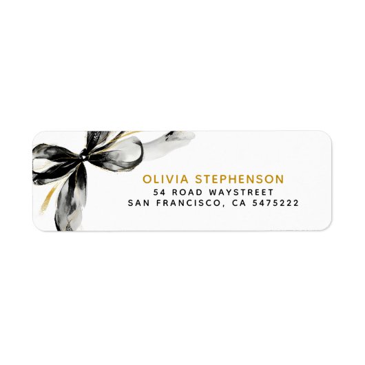 Black and Gold Bow Modern Whimsical Etiket (Voorkant)