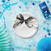 Black and Gold Bow Sophisticated Bridal Shower Papieren Bordje (Feest)