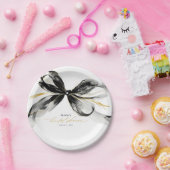 Black and Gold Bow Sophisticated Bridal Shower Papieren Bordje (Feest)