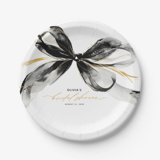 Black and Gold Bow Sophisticated Bridal Shower Papieren Bordje (Voorkant)