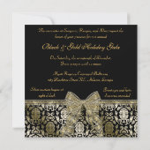 Black and Gold Bowed Damask Holiday Party Invite Kaart (Achterkant)