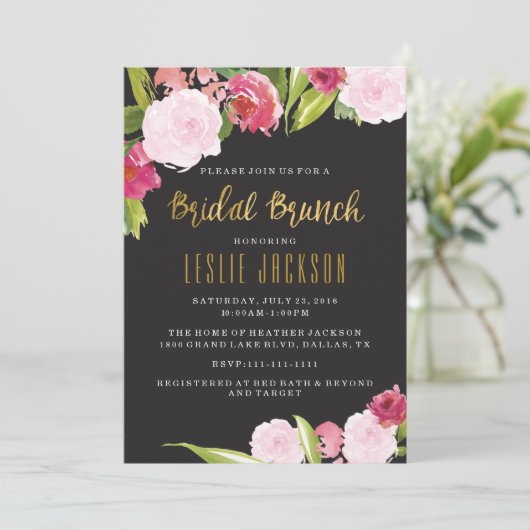 Black and Gold Bridal Brunch Shower Kaart (Staand voorkant)