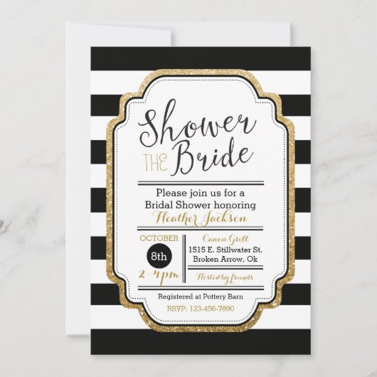 Black and Gold Bridal Shower-uitnodiging Kaart (Voorkant)