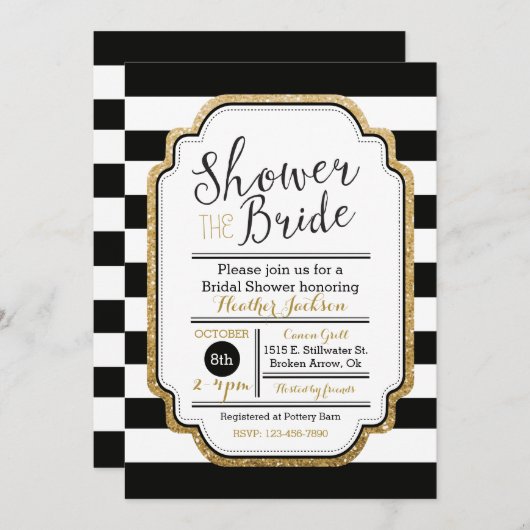 Black and Gold Bridal Shower-uitnodiging Kaart (Voorkant / Achterkant)