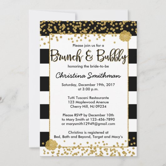 Black and Gold Brunch en Bubbly Uitnodigingen (Voorkant)