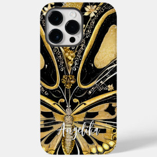 Black and Gold Butterflies - Gepersonaliseerde naa Case-Mate iPhone 14 Pro Max Hoesje
