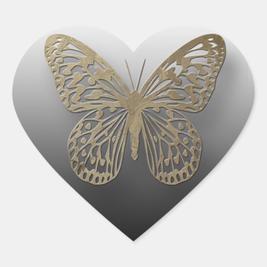 Black and Gold Butterfly-stickers Hart Sticker (Voorkant)